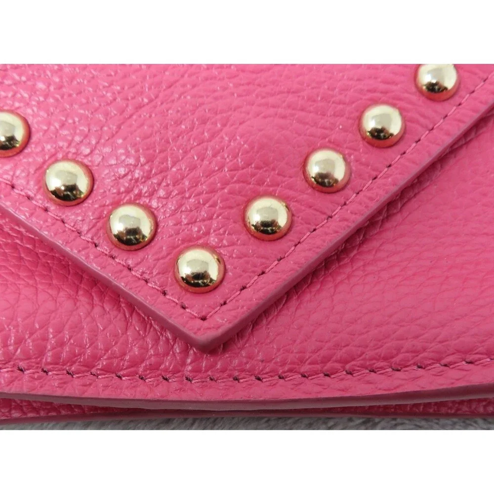 BTB Los Angeles Hot Pink Rocker Biker Styling Leather Gold Studded Crossbody Bag - Picture 3 of 16